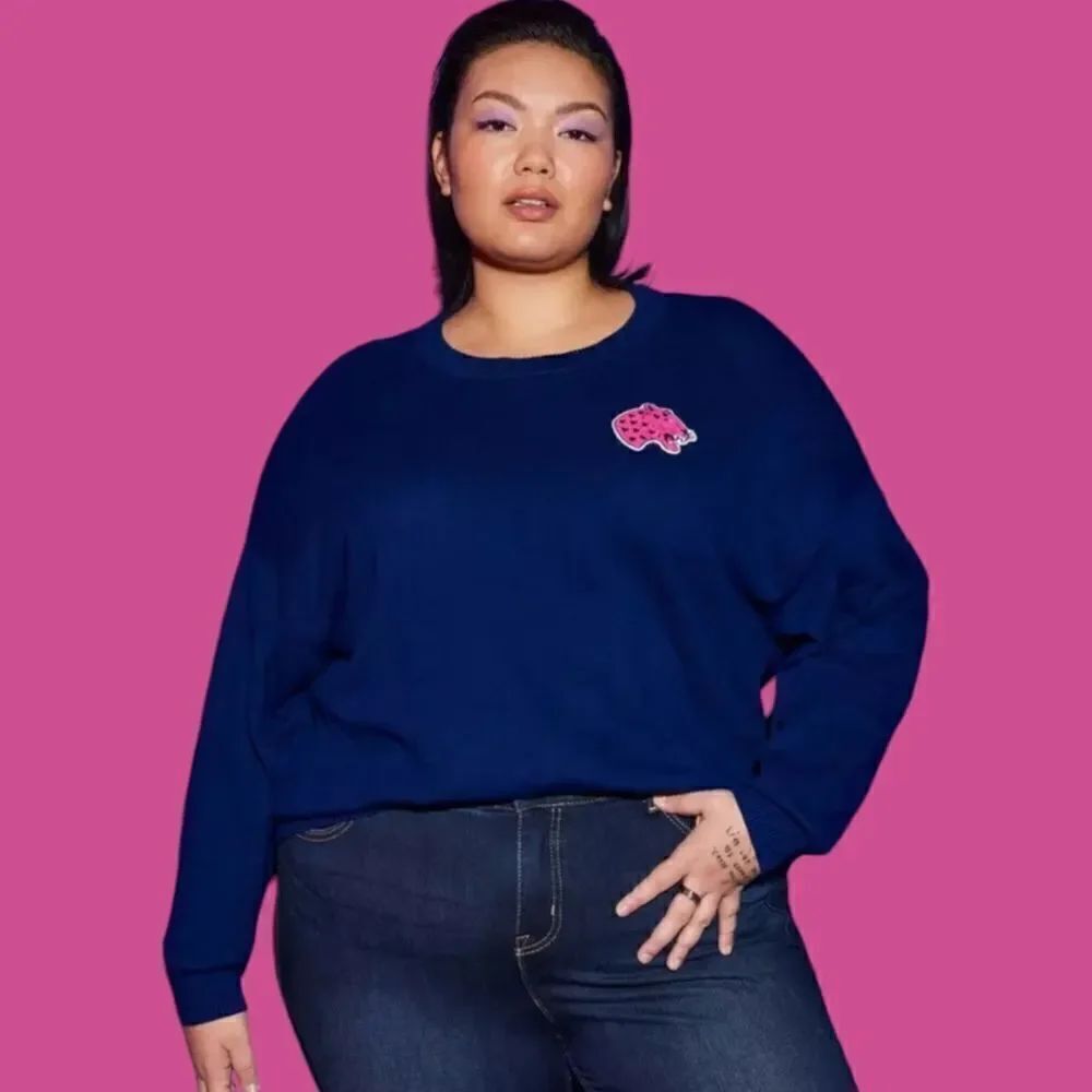 6X 30W Torrid Navy Blue Pink Leopard Pullover Sweater Lovesick Lover Relaxed Fit